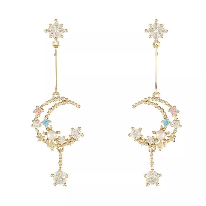 LUXURYJOYAS - Aros Luna Con Cristales Austriacos Baño Oro 18kt Exclusivos