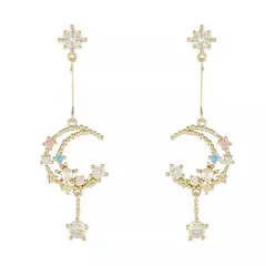 LUXURYJOYAS - Aros Luna Con Cristales Austriacos Baño Oro 18kt Exclusivos