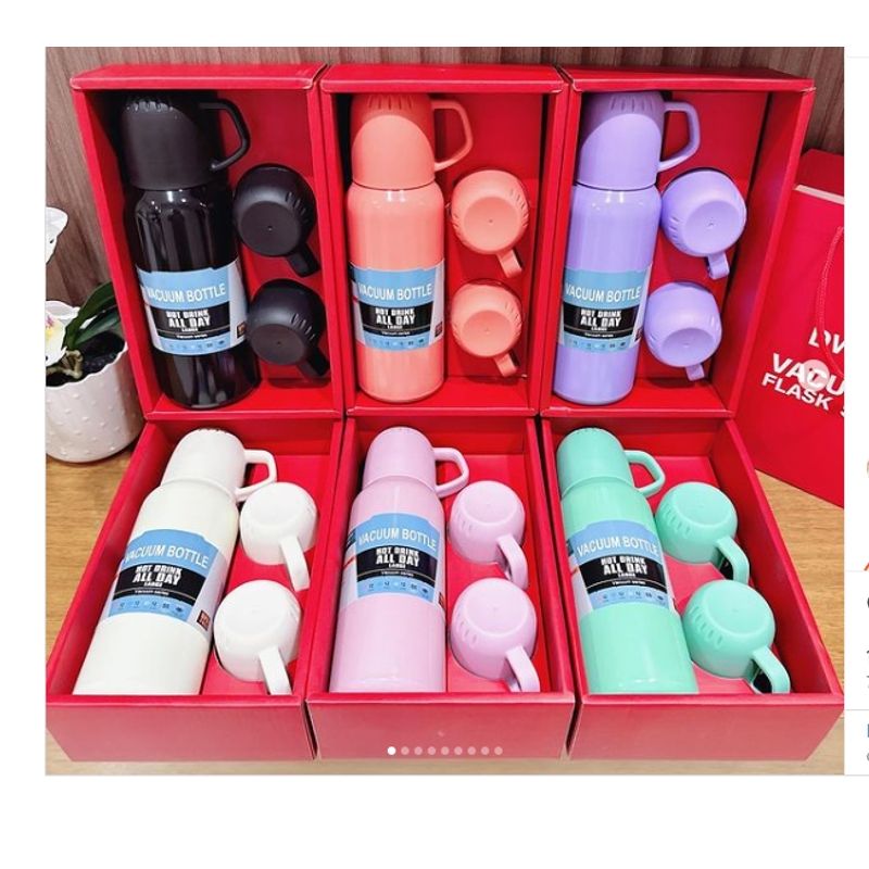 GENERICO - Termo Con 3 Tazas 500ml Colores Surtidos