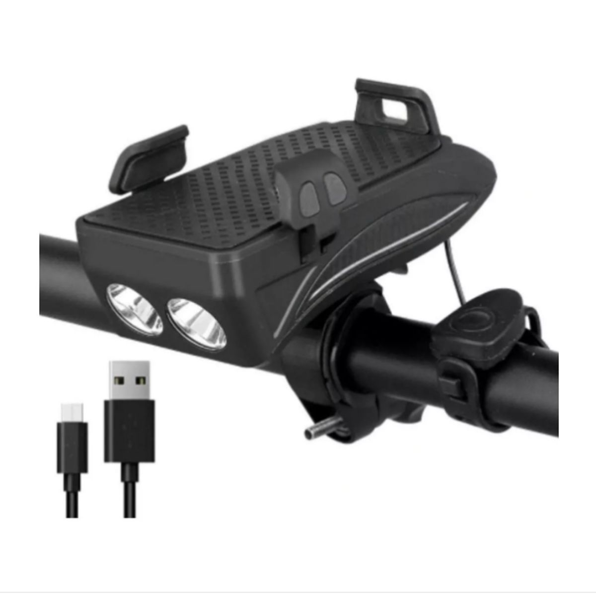 GENERICO - Luz Bicicleta Led Delantera Bocina Powerbank Porta Telefono