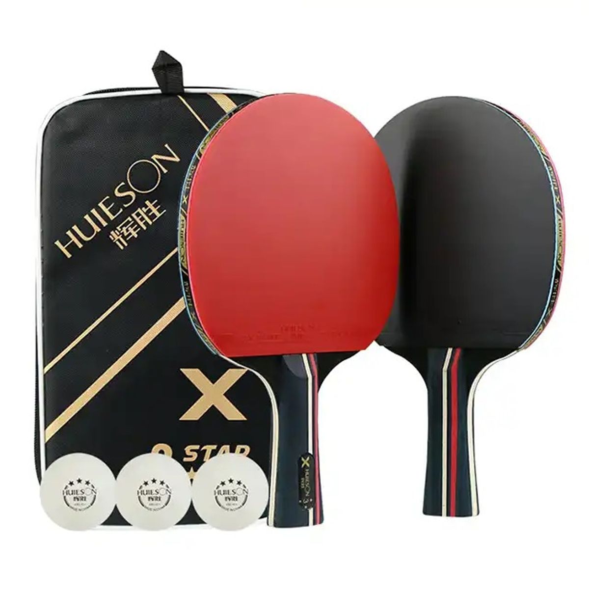 GENERICO - Pack 2 Paletas De Ping Pong 3 Estrellas Hueison + 3 Pelotas