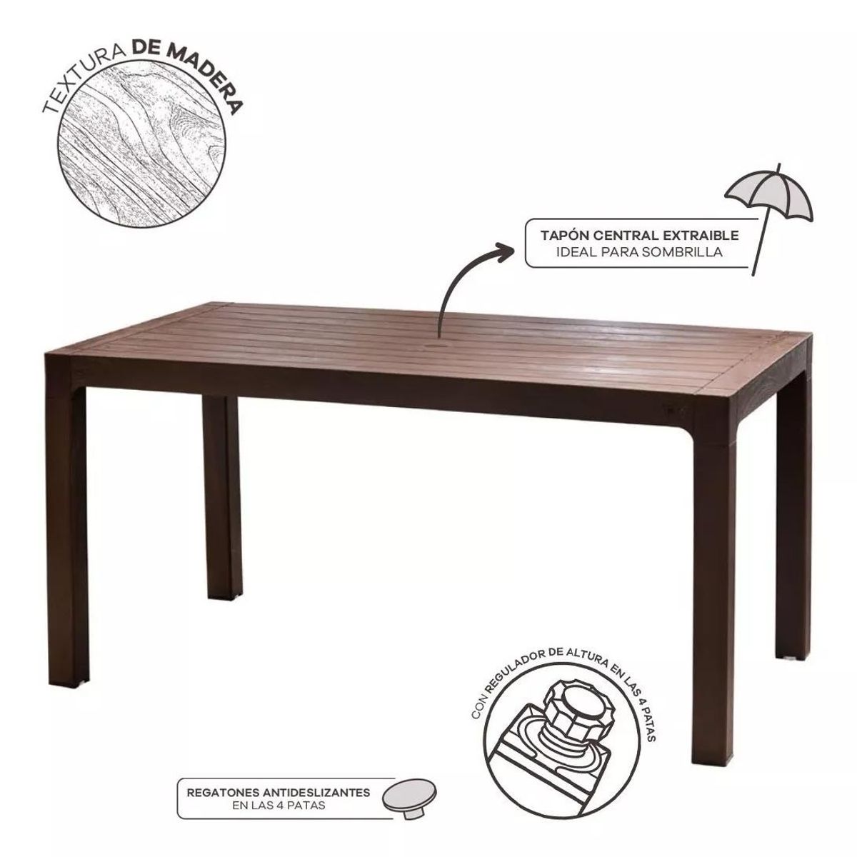 REYPLAST - Mesa Terraza Roble Tipo Madera 150x80 Cm