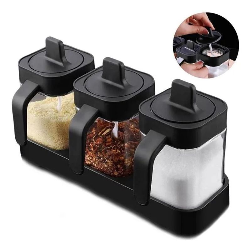 GENERICO - Set De 3 Contenedores Especieros Condimenteros Cocina