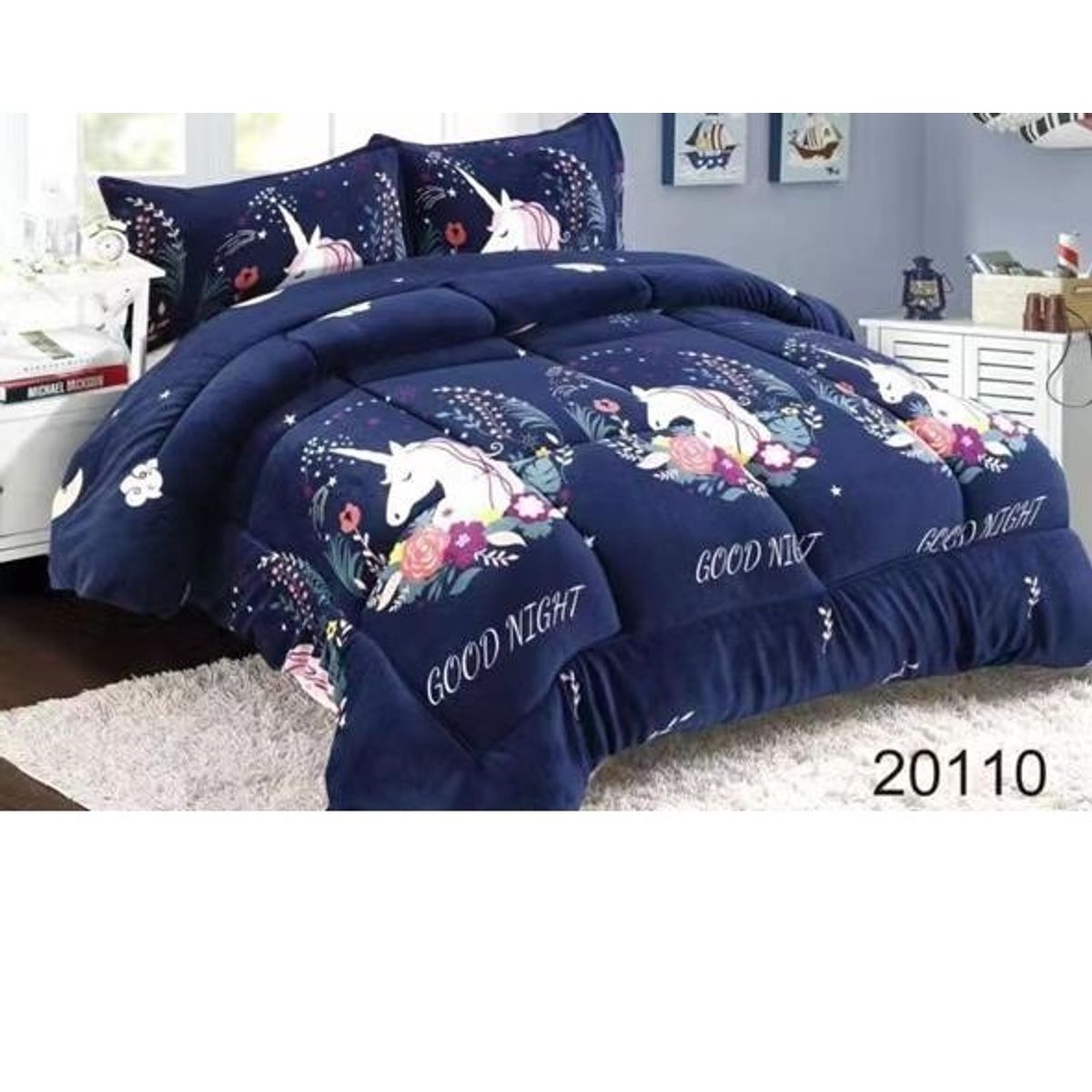 GENERICO - Cobertor Cubrecama de Invierno Plush con chiporro 1,5 plazas unicornio