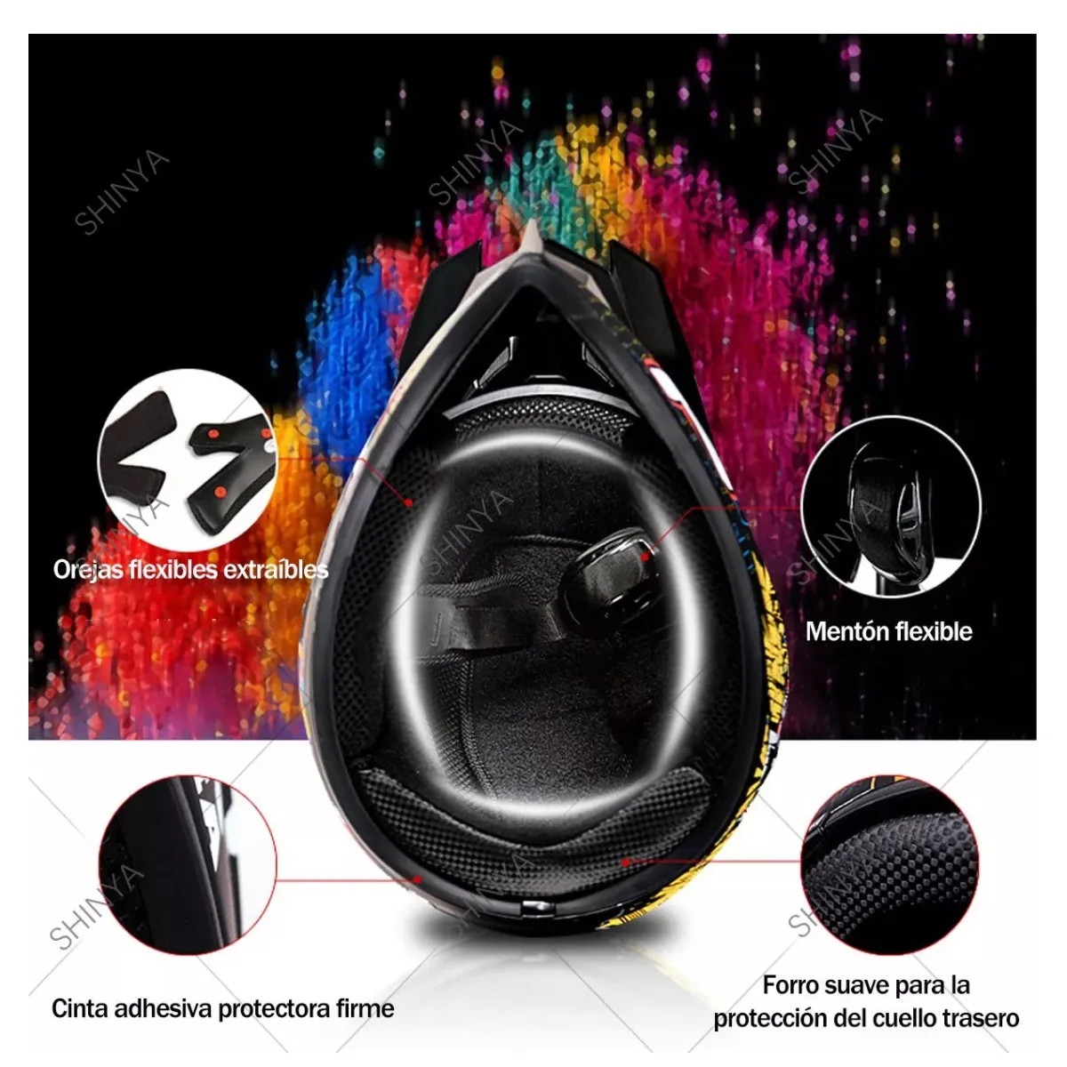 GENERICO - Casco De Moto Diseño De Graffiti Con Guantes Gafas Máscara