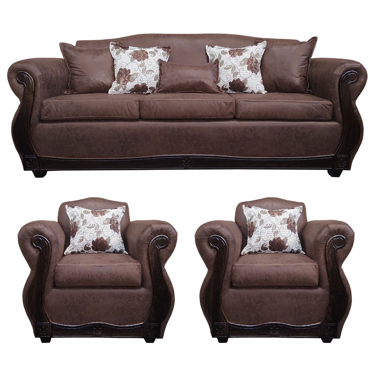 AMERICA DECORA - Living Con Resorte Estructural 6 Cuerpos 4+1+1 Grand Santi Envejecido Café