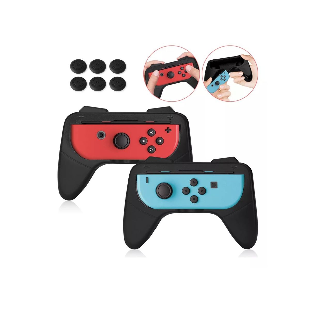 GENERICO - 2 Grip Mando Para Joycon Control Nintendo Switch Colores Negro