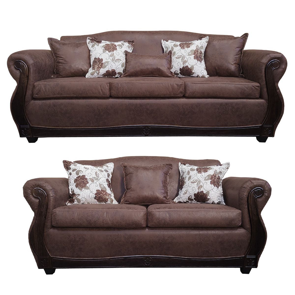 AMERICA DECORA - Living Con Resorte Estructural 7 Cuerpos 4+3 Grand Santi Envejecido Café