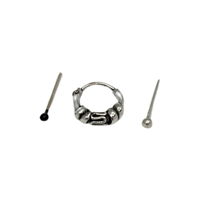 GENERICO - Pack Piercing Argolla Bolitas Envejecido Plata Mas Caja