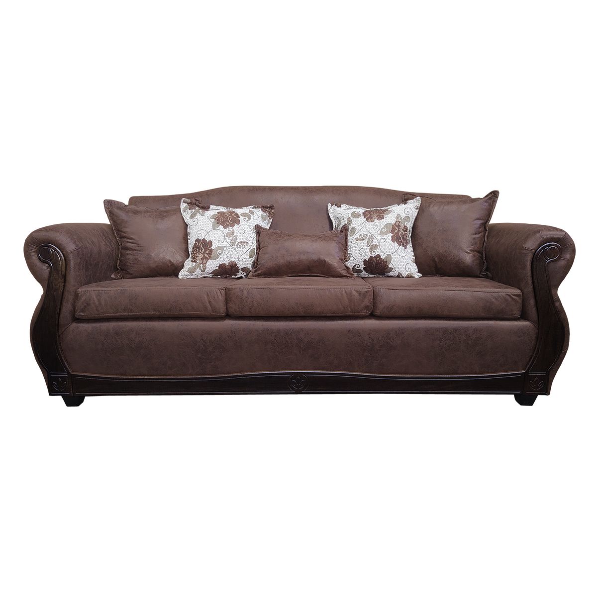 AMERICA DECORA - Sofá Con Resorte Estructural 4 Cuerpos Grand Santi Envejecido Café