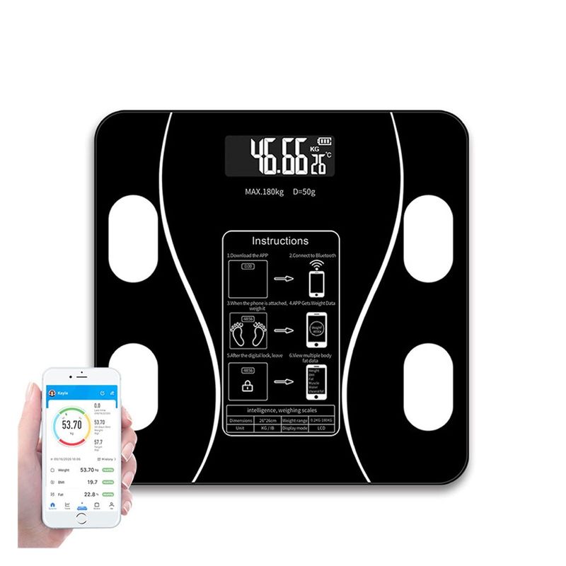EVERSO - Báscula Bluetooth Inteligente Para Medir Grasa Corporal Color Negro