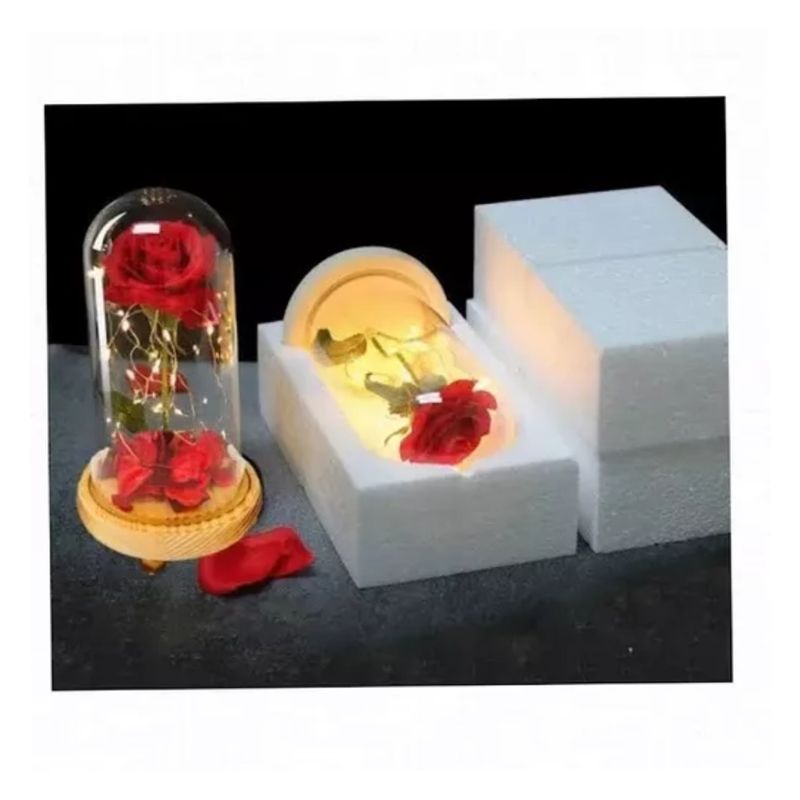 GENERICO - Rosa Eterna Roja Con Cupula De Vidrio Luces Led Base Madera