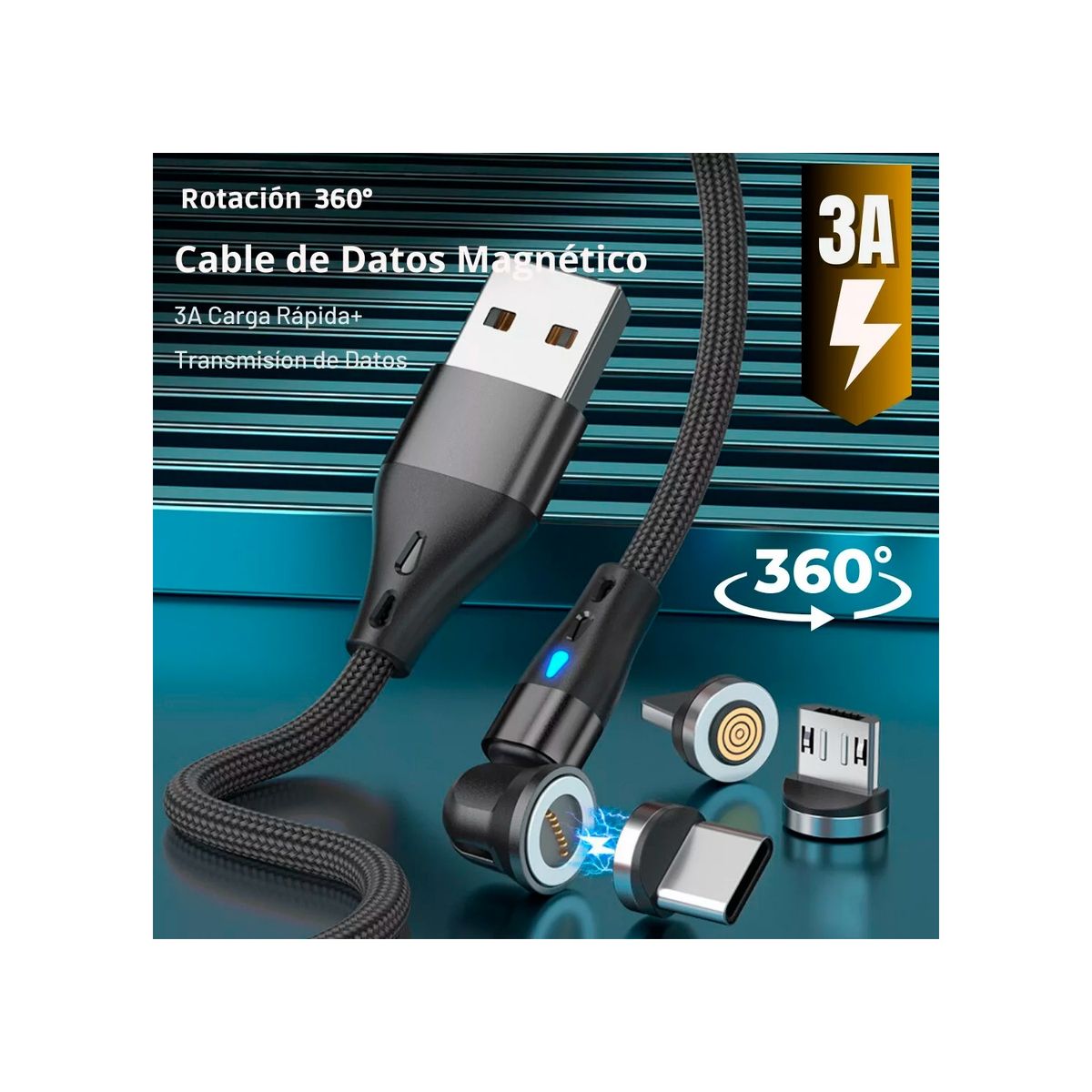 GENERICO - Cable Magnético Carga Rápida + Trasmision De Datos 3 En 1
