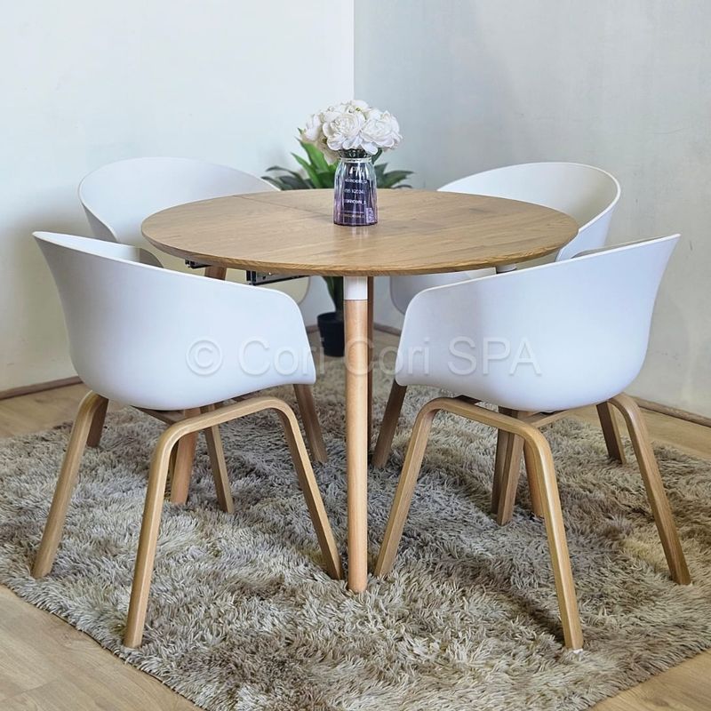 CORI CORI - Comedor Mesa Expandible 100 - 140 - 180CMS + 4 sillas Cup Blanco