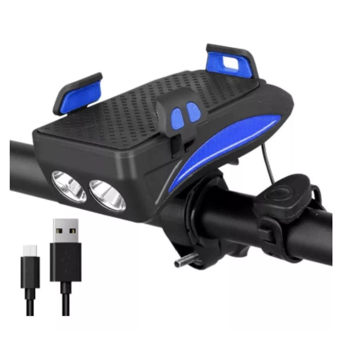 GENERICO - Luz Bicicleta Led Delantera Bocina Powerbank Telefono azul