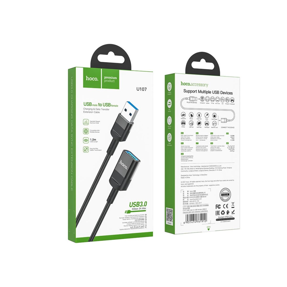 HOCO - EXTENSOR USB HOCO 107 NEGRO