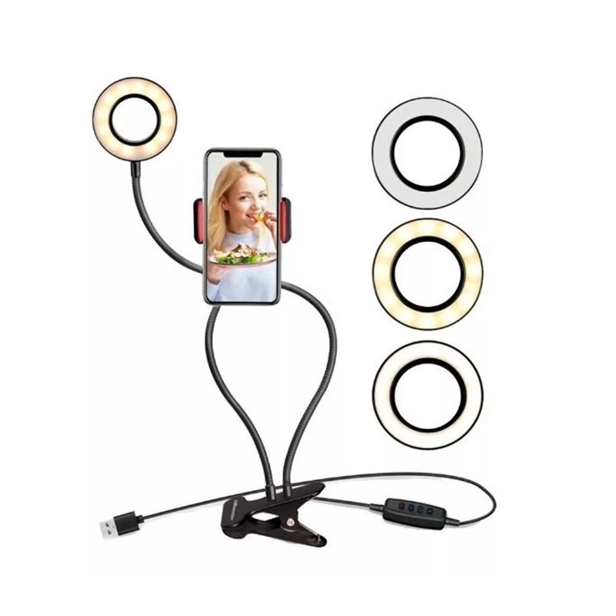 GENERICO - Mini Aro De Luz Led Con Pinza Base Para Celular