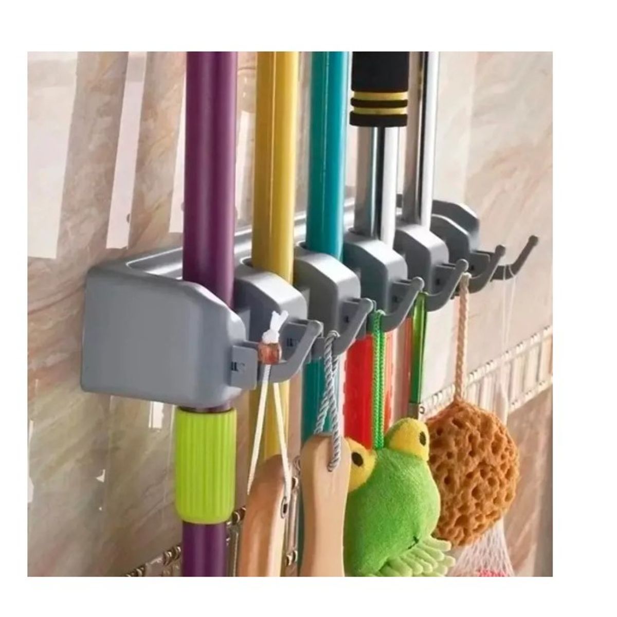 GENERICO - Colgador De Escobas Y Utiles De Aseo Con Ganchos Organizador