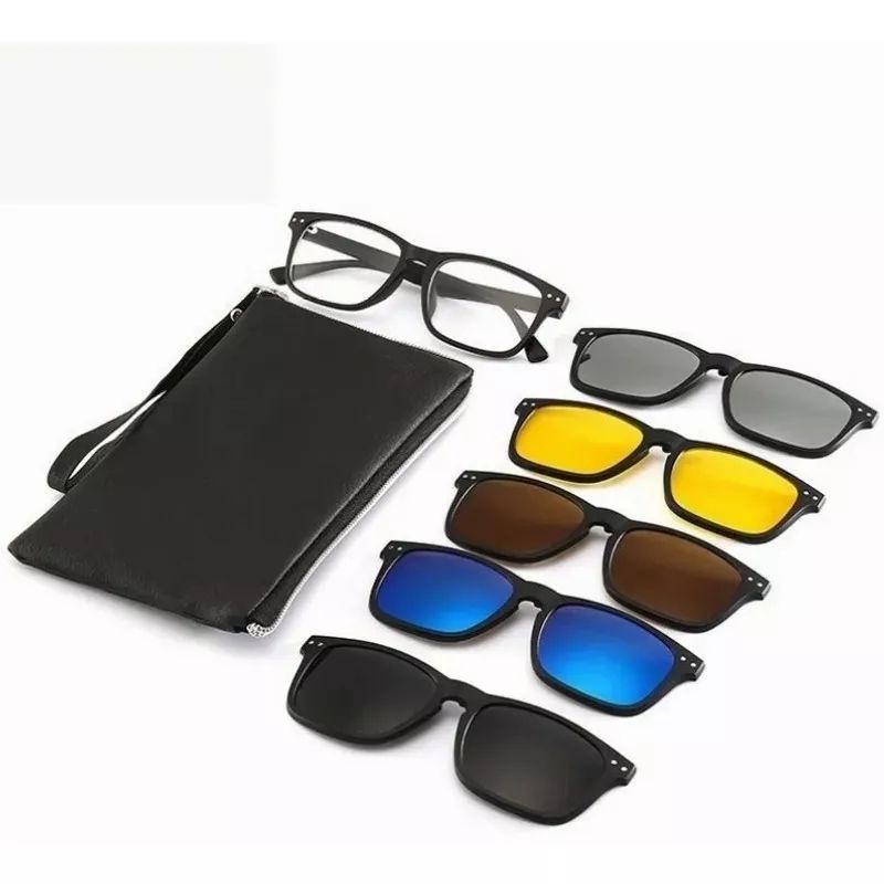 GENERICO - Marco Óptico Rectangular + 5 Clip Sobrelentes Para El Sol
