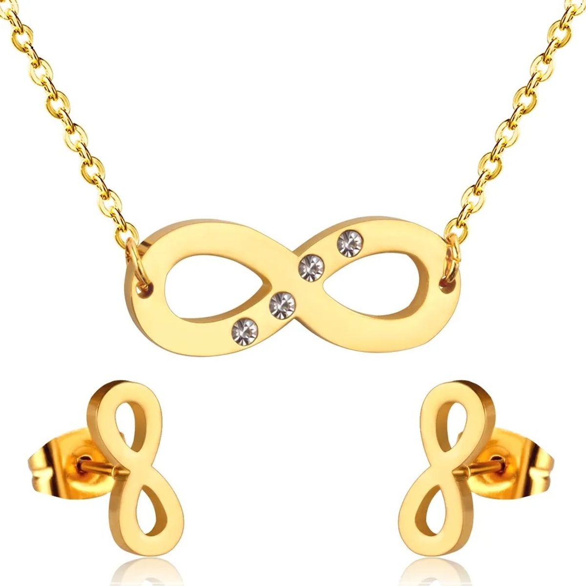 LUXURYJOYAS - Conjunto Aros+collar Infinito Baño Oro 18kt Circones