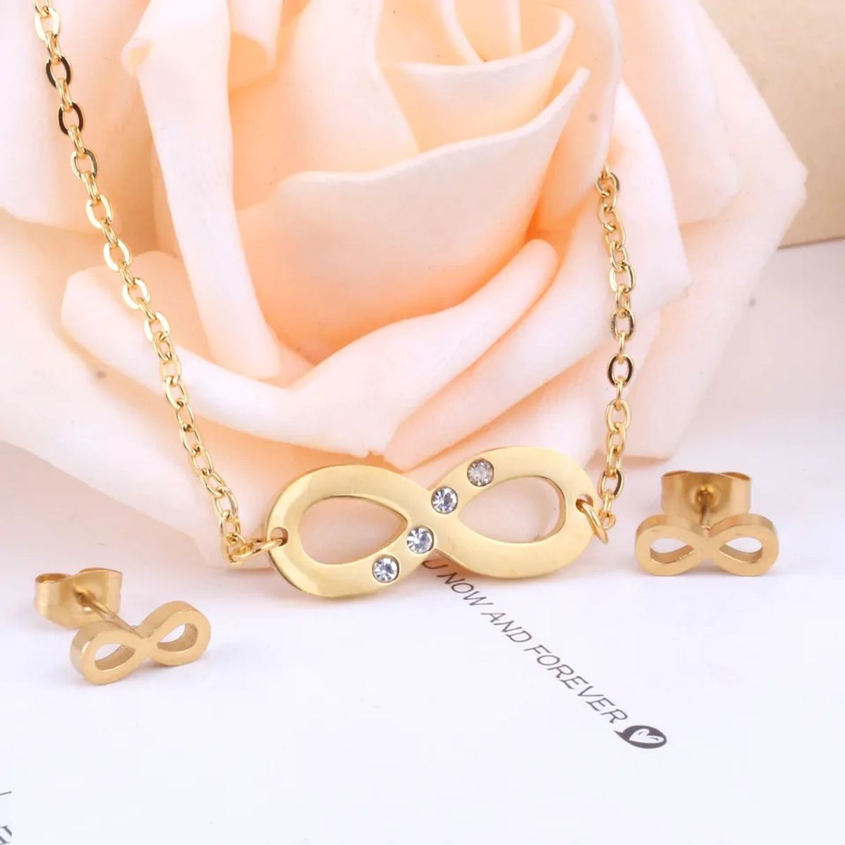 LUXURYJOYAS - Conjunto Aros+collar Infinito Baño Oro 18kt Circones