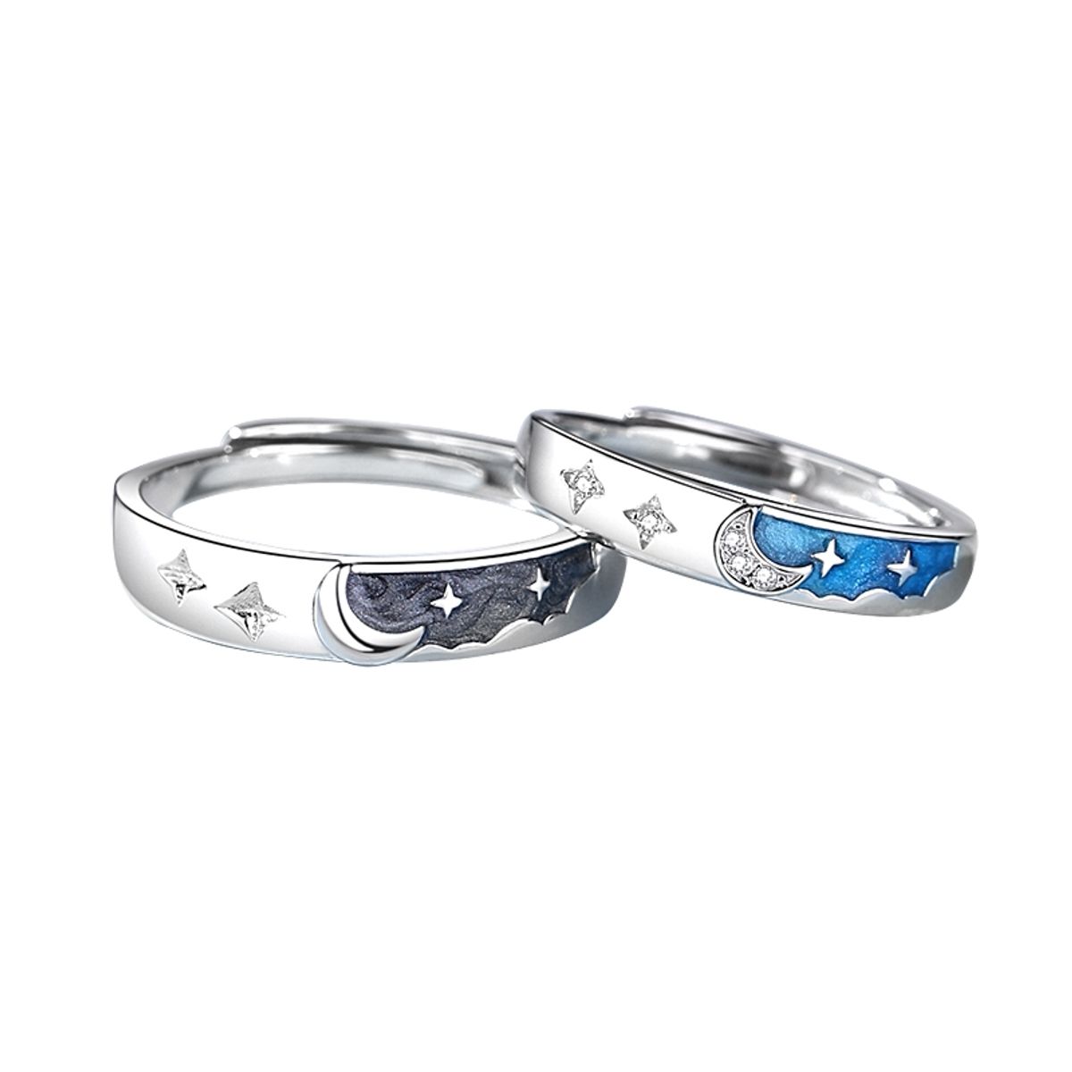 GENERICO - Anillos parejas ajustables luna van gogh ilusiones plata 925