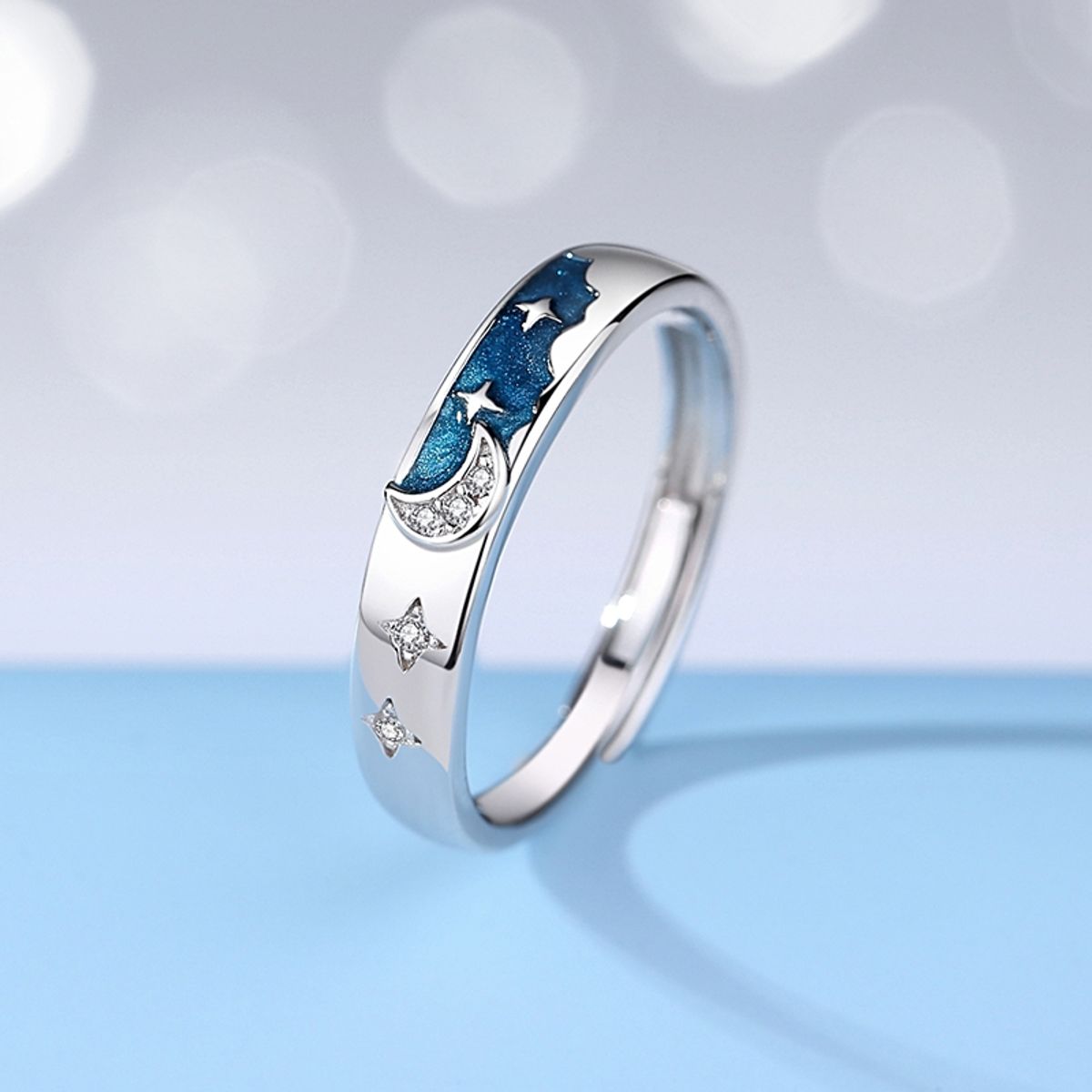 GENERICO - Anillos parejas ajustables luna van gogh ilusiones plata 925