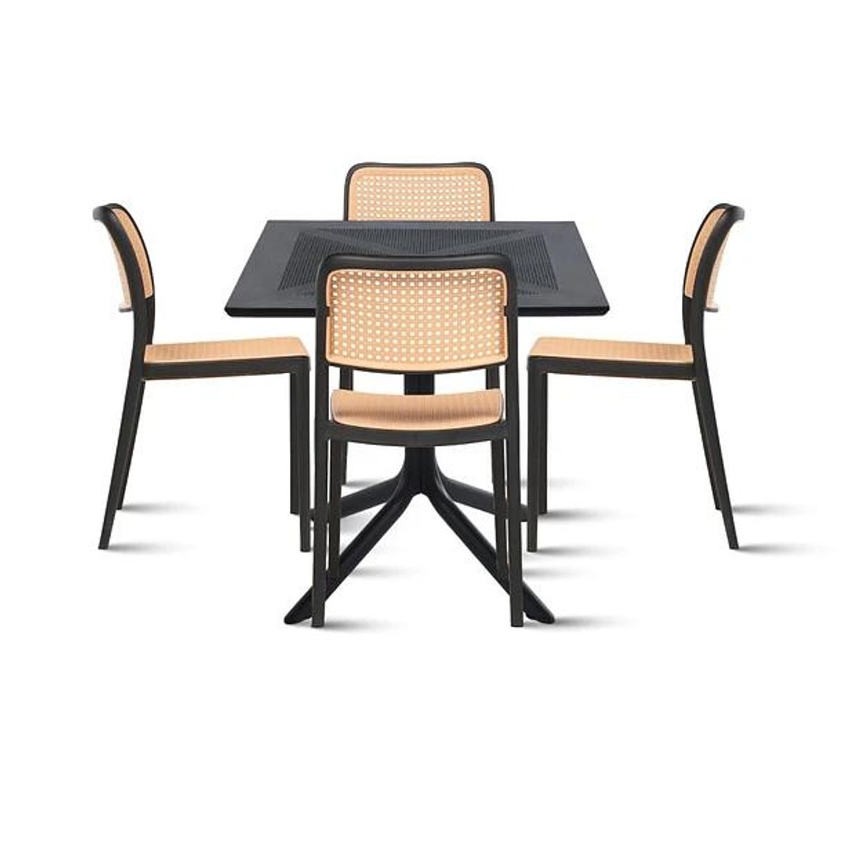 KLIK - Mesa restaurant 80x80 Polipropileno + 4 Sillas Hoffman Enrejada Negra