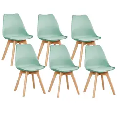 GENERICO - Pack de 6 sillas de comedor acolchada Tulip Menta