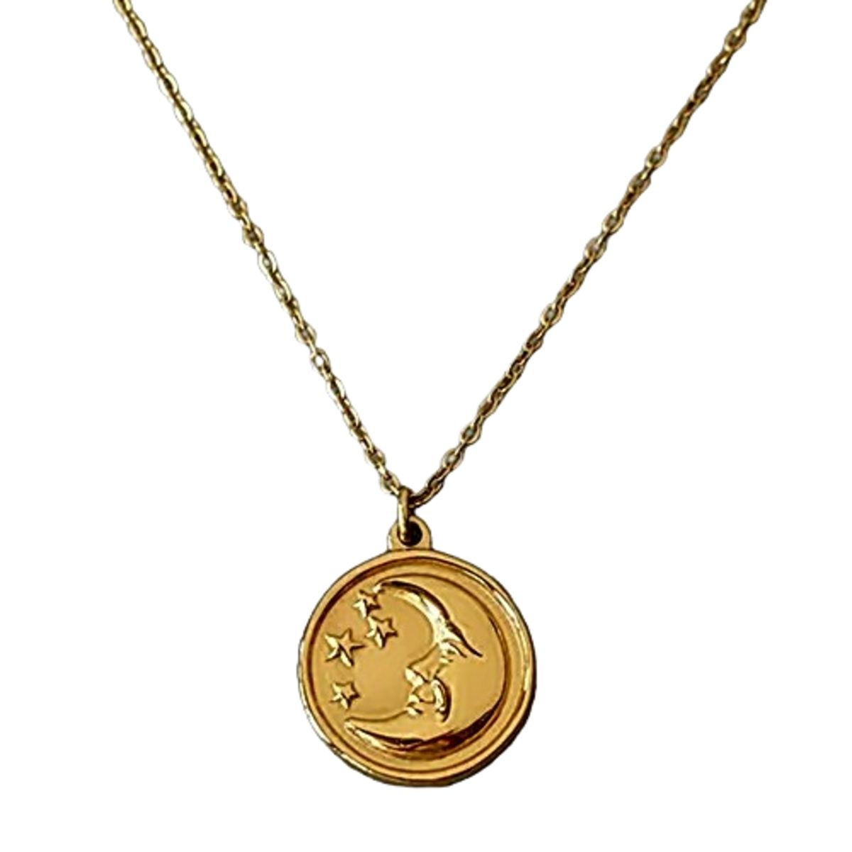 LUXURYJOYAS - Collar Medalla Luna Estrella Mujer Oro 18kt Baño sello 18k