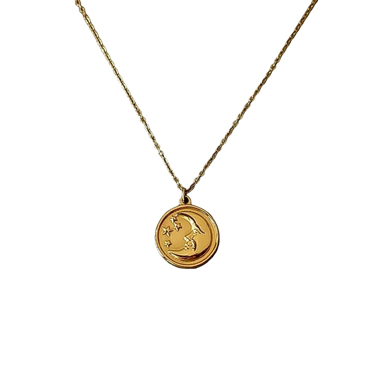 LUXURYJOYAS - Collar Medalla Luna Estrella Mujer Oro 18kt Baño sello 18k