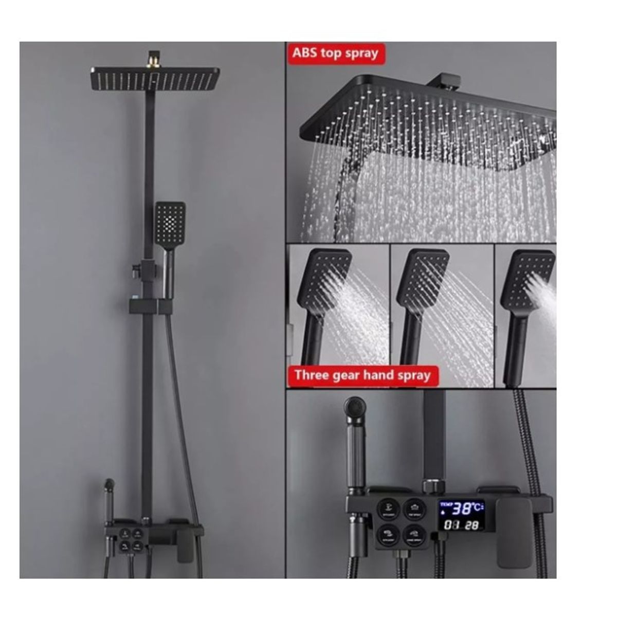 GENERICO - Columna De Ducha Negro Mate Multi-funciones Con Pantalla