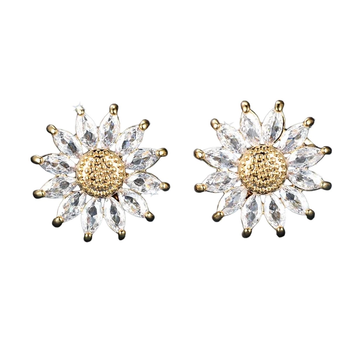 LUXURYJOYAS - Aros Flor Girasol De Cristales Oro 18kt -exclusivo bañado