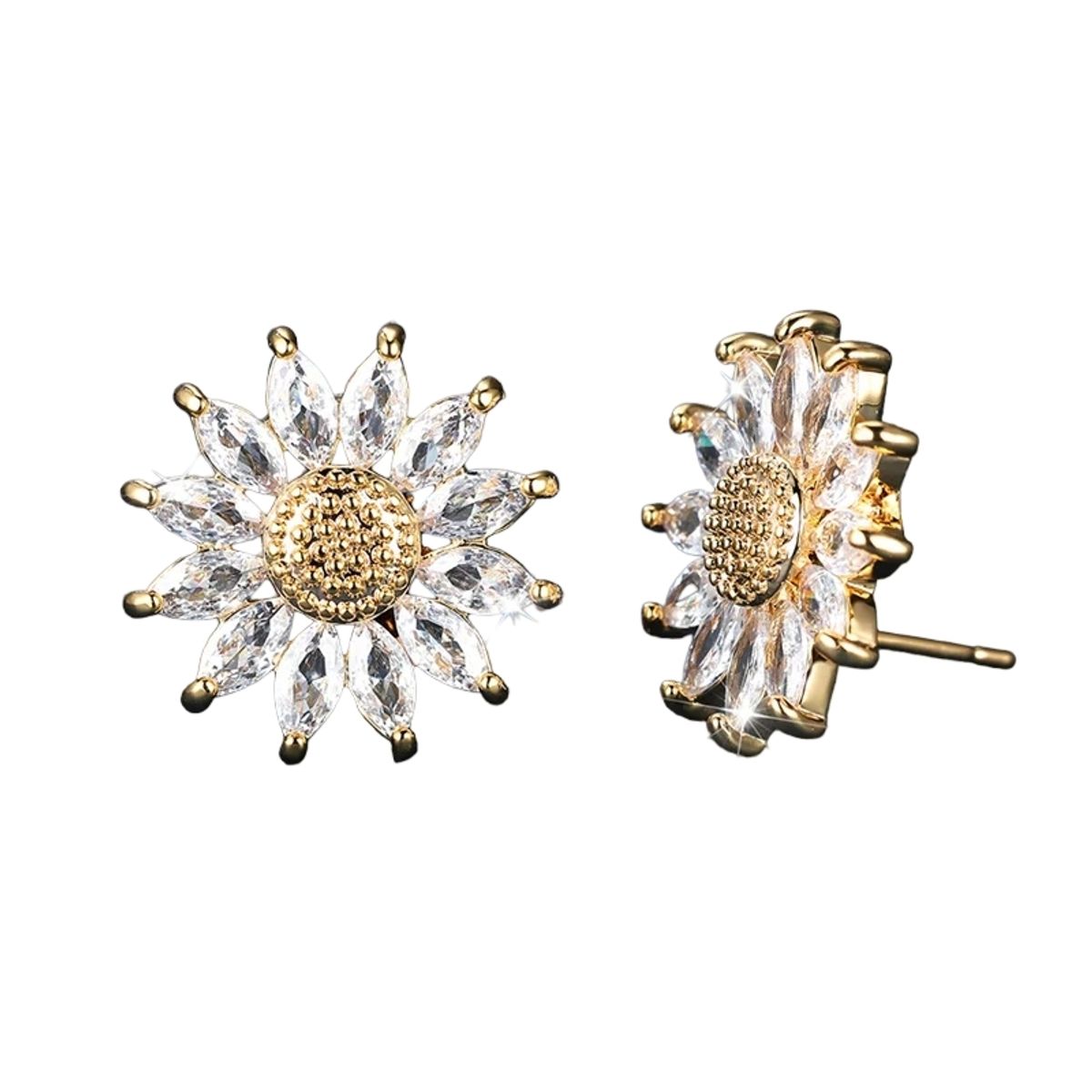 LUXURYJOYAS - Aros Flor Girasol De Cristales Oro 18kt -exclusivo bañado