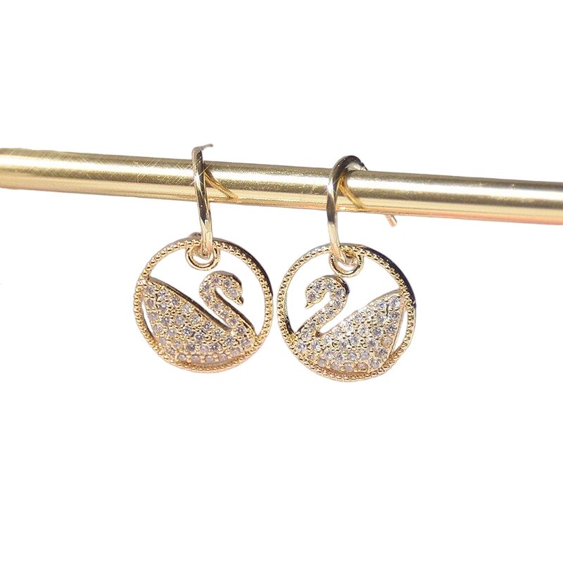 LUXURYJOYAS - Pendientes Colgantes Oro 18kt De Cisne Micro Cristales Oro Bañado