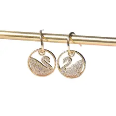 LUXURYJOYAS - Pendientes Colgantes Oro 18kt De Cisne Micro Cristales Oro Bañado