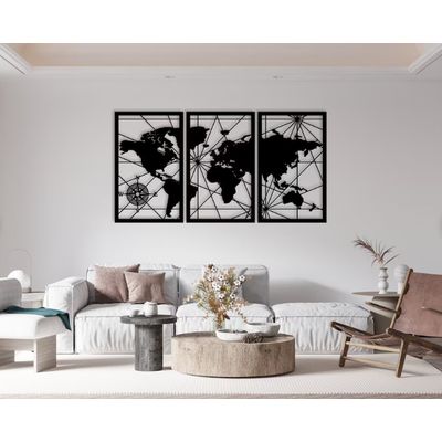 Imagen 2 del producto Set De Cuadros Tríptico Mapamundi 35x60 Cm Cu En Madera Mdf