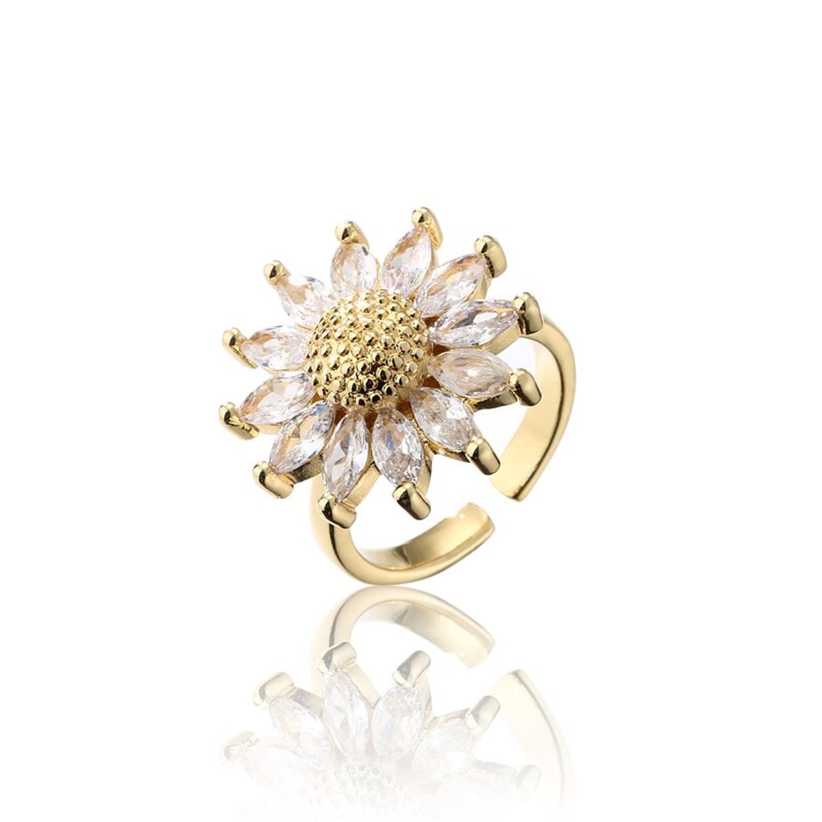 LUXURYJOYAS - Anillo Flor Girasol Adaptable A Toda Talla Cristales LUXURYJOYASCL