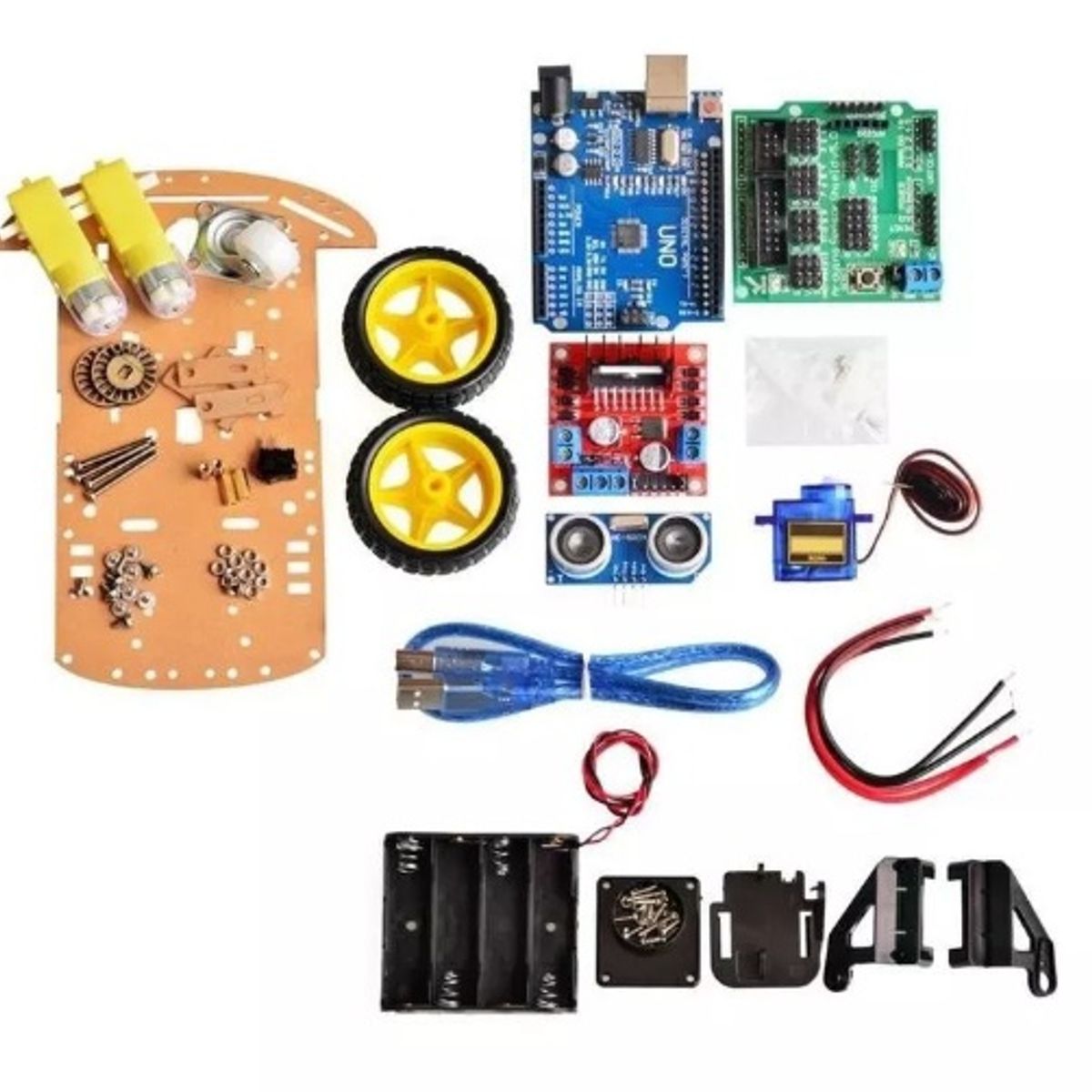 GENERICO - Chasis smart car 3 ruedas Kit 3 Compatible con Arduino