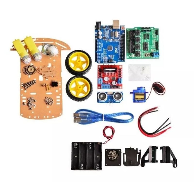 GENERICO - Chasis smart car 3 ruedas Kit 3 Compatible con Arduino