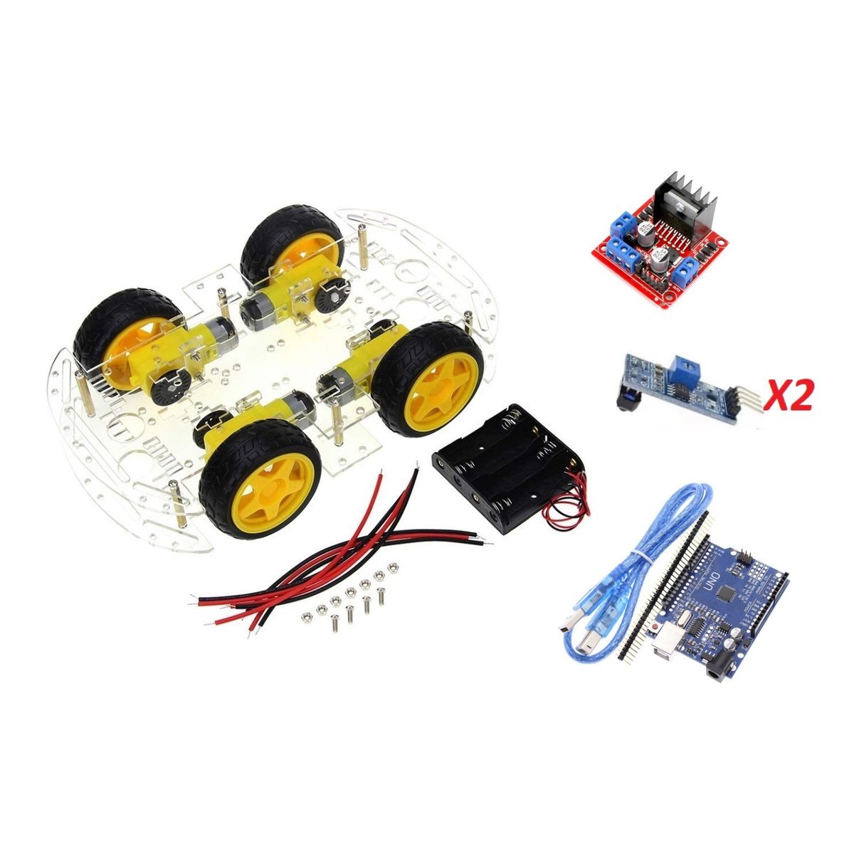 GENERICO - Chasis smart car 4 ruedas 4x4 Kit 2 Compatible con Arduino