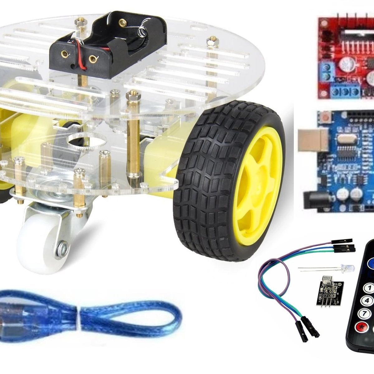 GENERICO - Chasis smart car Circular 4 ruedas Kit 1 Compatible con Arduino