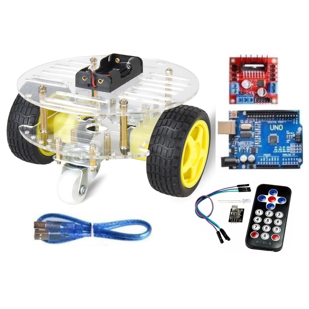 GENERICO - Chasis smart car Circular 4 ruedas Kit 1 Compatible con Arduino