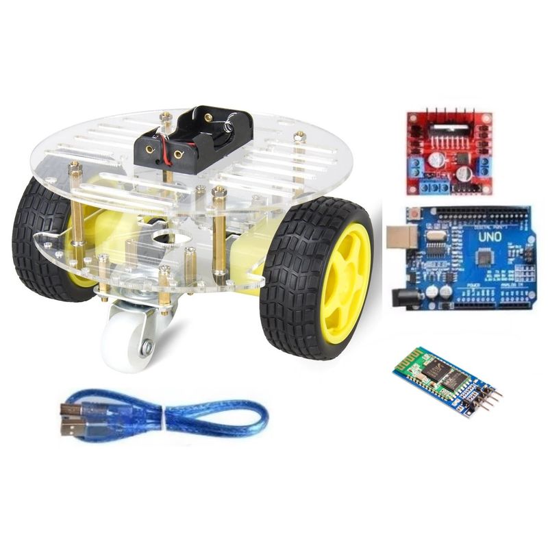 GENERICO - Chasis smart car Circular 4 ruedas Kit 2 Compatible con Arduino