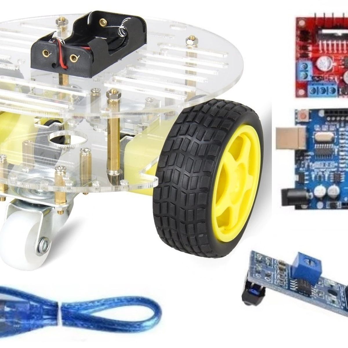 GENERICO - Chasis smart car Circular 4 ruedas Kit 3 Compatible con Arduino