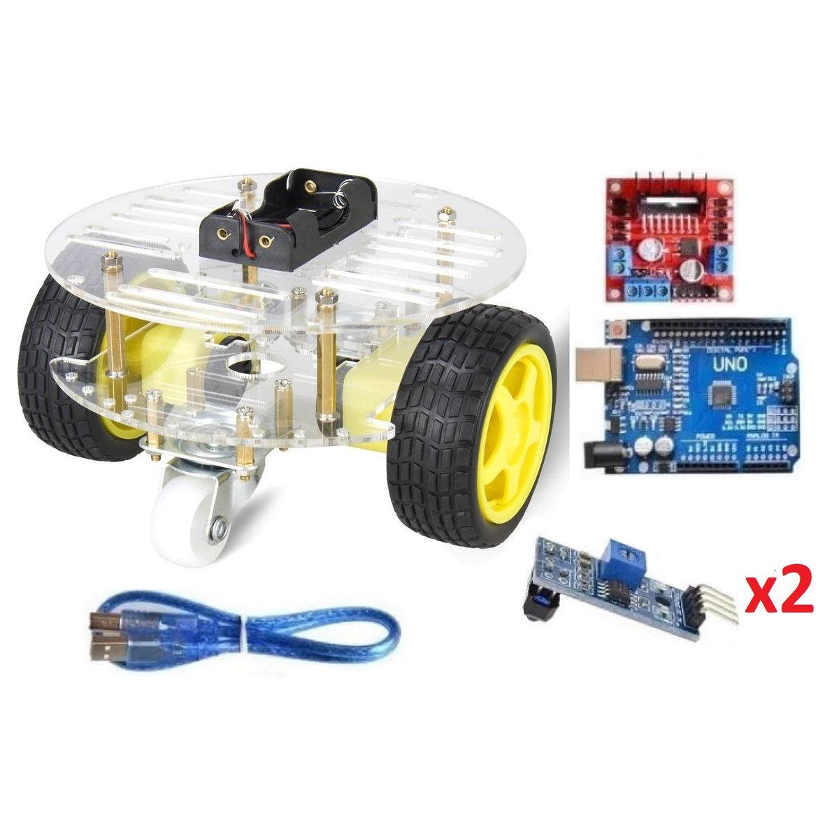 GENERICO - Chasis smart car Circular 4 ruedas Kit 3 Compatible con Arduino