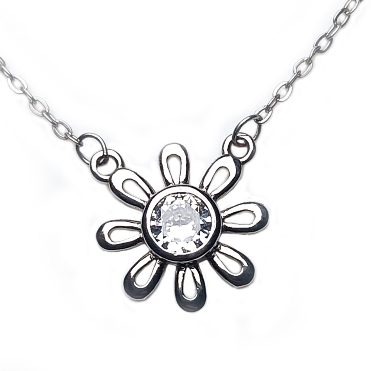 GENERICO - cadena y colgante flor cristal blanco