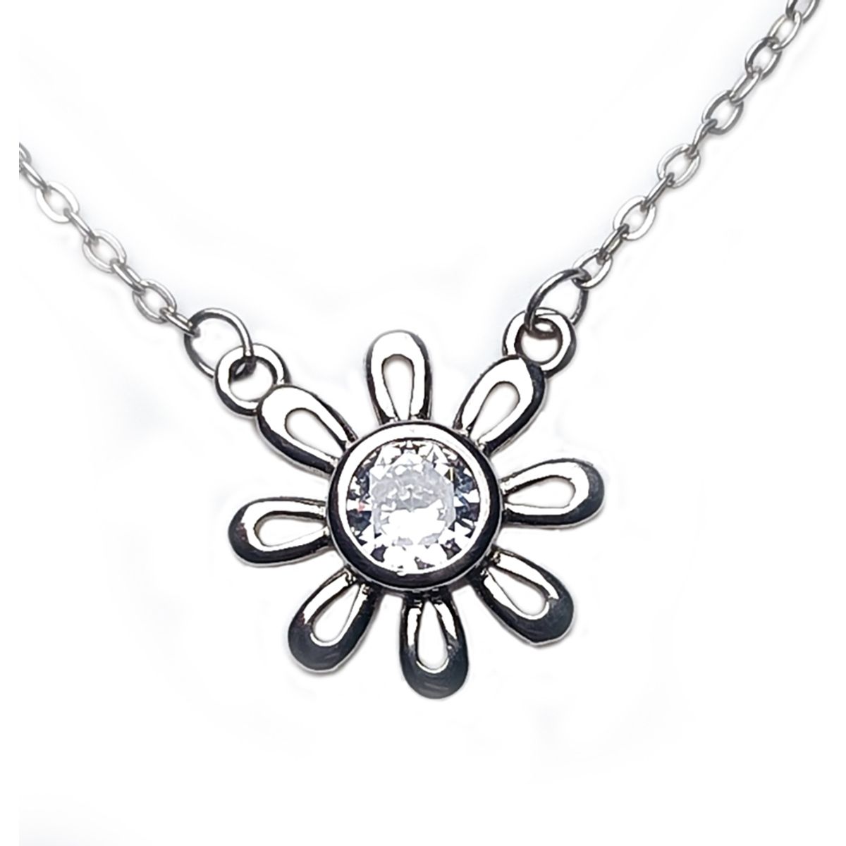 GENERICO - cadena y colgante flor cristal blanco