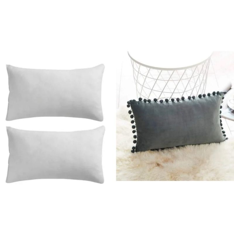 GENERICO - Pack 2 fundas de cojin pompon 30x50 + 2 cojines 30x50