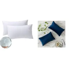 GENERICO - Pack 2 fundas de cojin pompon 30x50 + 2 cojines 30x50